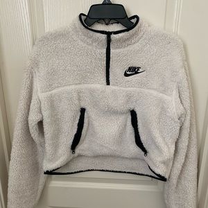 White Cropped Nike Teddy Bear Fleece